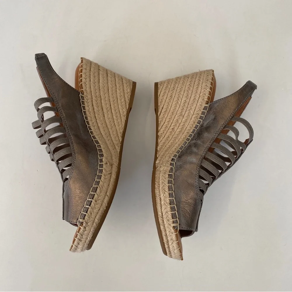 Gentle Souls || Strappy Espadrille Wedges‎ Silver Pewter Metallic 7.5